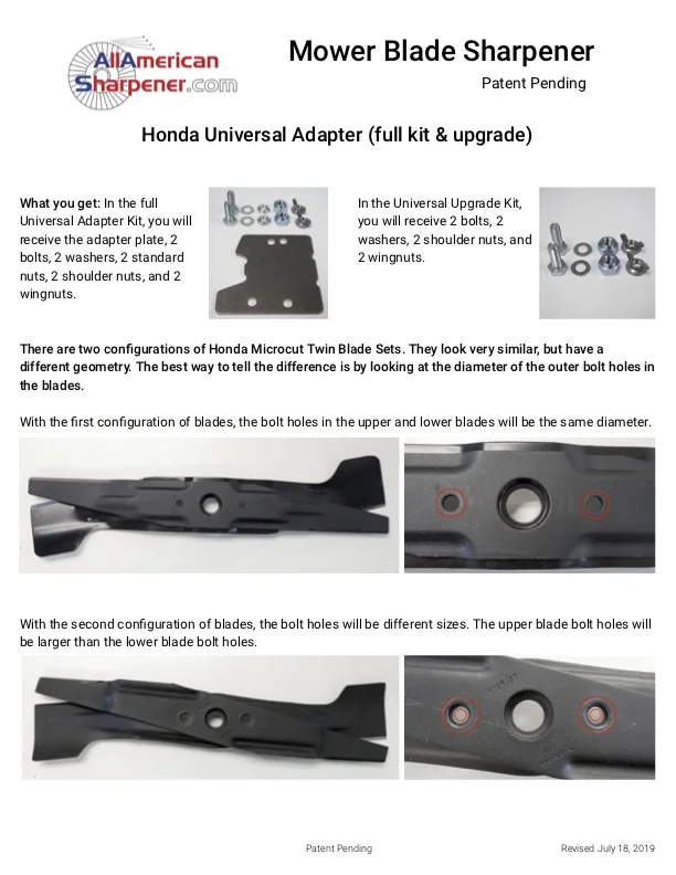 Honda Mower Blade Adapter All American Lawn Mower Blade Sharpener